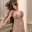 V-neck Short-sleeve Floral A-line Dress