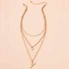 Letter Y Heart & Faux Pearl Pendant Layered Choker Necklace Gold - One Size