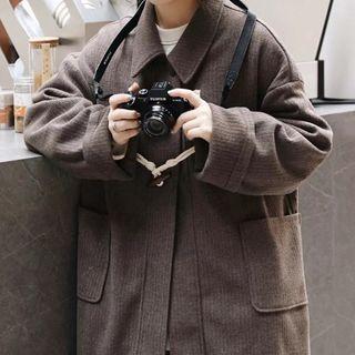 Toggle Button Pinstripe Woolen Coat Coffee - One Size