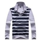 Striped Mock Two-piece Long Sleeve Polo Shirt