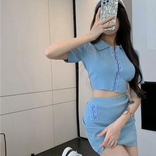Plain Ribbed Crop T-shirt / Plain Skirt