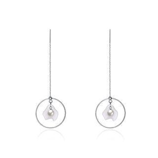 925 Sterling Silver White Shell Earrings With Fashion Pearl Silver - One Size