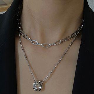 Set: Chain Necklace + Hoop Necklace K87 - Set Of 2 Pcs - One Size