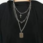 Alloy Tag & Cross Pendant Layered Necklace