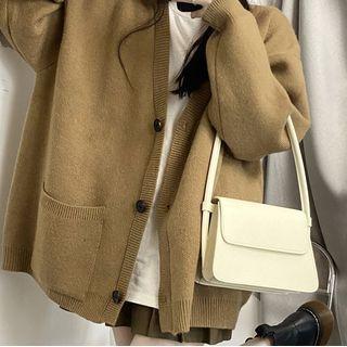 Plain Cardigan / Short-sleeve Plain T-shirt / Pleated Skirt