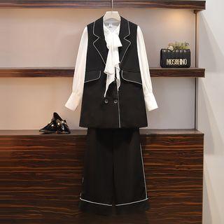 Contrast Trim Vest / Dress Pants / Blouse / Set
