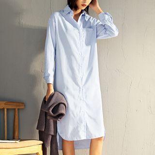 Long-sleeve Dip Back Shirt Dress