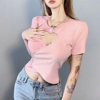 Short-sleeve Heart Cutout Crop T-shirt