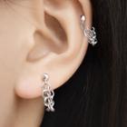 Chain Hoop Earring With Ear Plug - 1 Pair - Chain Drop Earring - Silver - One Size