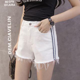 High-waist Paneled Denim Shorts