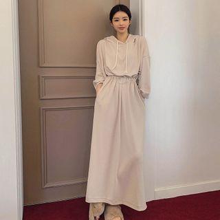 Drawcord-waist Maxi A-line Hoodie Dress
