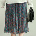 Rosette Accordion-pleat Long Skirt