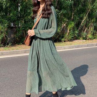 Patterned Long-sleeve Midi Dress As Shown In Figure - One Size