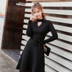 Tie-waist A-line Knit Dress