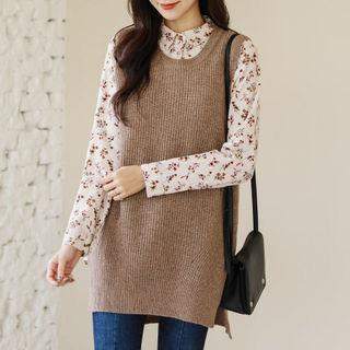 Sleeveless Wool Blend Long Sweater