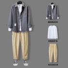 Long-sleeve Striped Shirt / Long-sleeve Plain T-shirt / Plain Pants