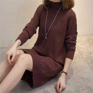 Plain Mock Neck Long Sleeve Sweater Dress