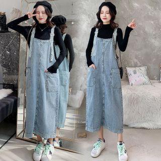 Long-sleeve T-shirt / Denim Midi Jumper Dress / Set