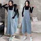 Long-sleeve T-shirt / Denim Midi Jumper Dress / Set