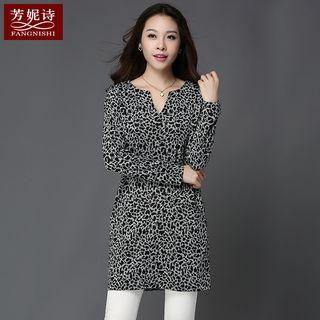 Patterned Long Sleeve Long Dress