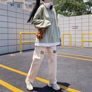Mock Two-piece Sweatshirt / Distressed Straight-fit Pants