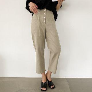 Button-front Pocket-trim Pants