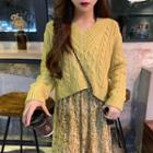 Long-sleeve Cable Knit Sweater / Long-sleeve V-neck Floral Dress