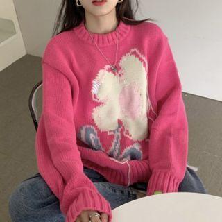Floral Jacquard Sweater Rose Pink - One Size