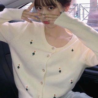 Floral Embroidered Cardigan Cardigan - Beige - One Size