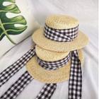 Gingham Strap Straw Sun Hat As Shown In Figure - One Size