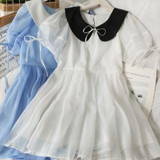 Peter Pan-collar Colorblock Midi Dress