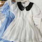 Peter Pan-collar Colorblock Midi Dress