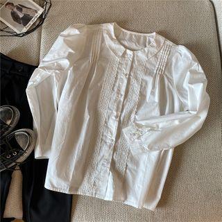 Long-sleeve Lace Panel Blouse Milky White - One Size