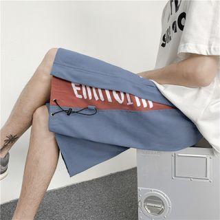 Letter Print Two Tone Drawstring Shorts