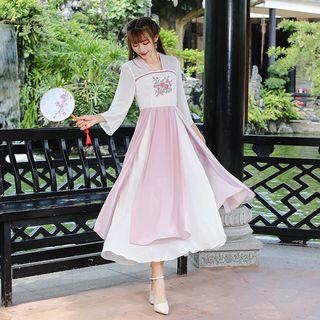 Chinese Style 3/4-sleeve Midi A-line Dress