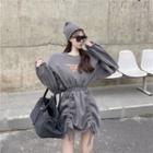 Long-sleeve Lettering Drawstring Mini Dress