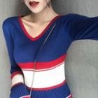 V-neck Striped Long-sleeve Sweater