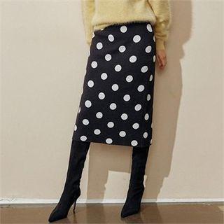 Slit-back Polka-dot Skirt