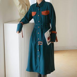 Buckled-cuff Midi Shirtdress