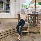 Cap-sleeve Padded-shoulder T-shirt