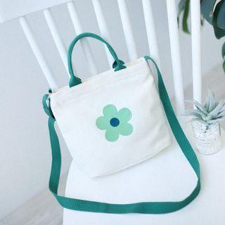 Flower Print Top Handle Crossbody Bag