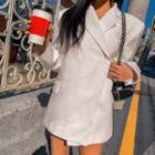 Padded-shoulder Single-button Wrap Blazer