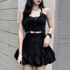 Plain Drawstring Camisole / High-waist Plain Skirt