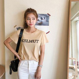 Beaded Lettered Cotton T-shirt