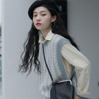 Plaid Sweater Vest Vest - Blue & Off-white - One Size