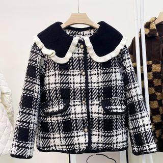 Detachable Collar Plaid Padded Jacket