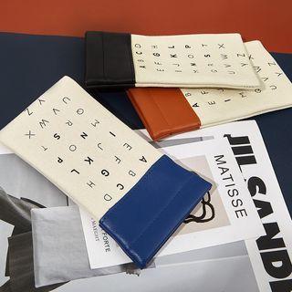Lettering Faux Leather Panel Canvas Glasses Pouch