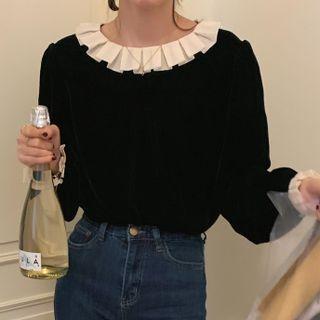 Pleated Trim Blouse Black - One Size
