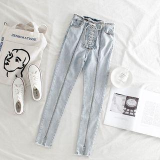 High-waist Lace Up Jeans