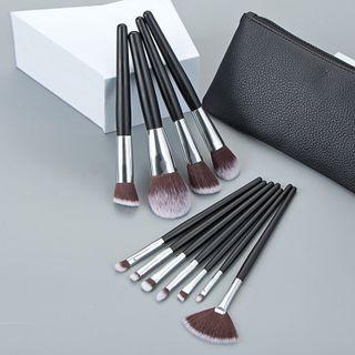 Set Of 11: Makeup Brush With Case With Case - 11 Pcs - Black & Silver - One Size